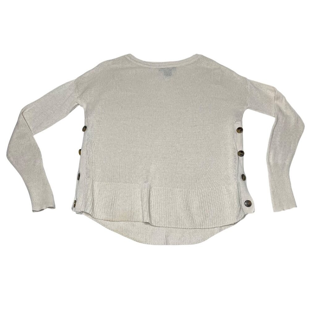 Tahari Women's S  Lightweight Linen Blend Crew Neck Sweater Buttons Pullover Bei